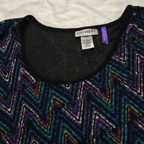 Catherines Tunic Shirt Chevron Gauze Petite Trapeze Flowy Zig Zag Colorful 3X WP - Picture 3 of 11